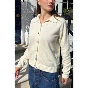 Brandy Melville Elise Wool Blend Collared Ivory Button Up Sweater Cardigan